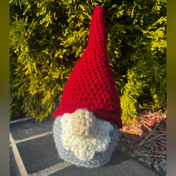 3/$50 Hand Crocheted Scandinavian Christmas Gnome Red & Gray! - Picture 11 of 11